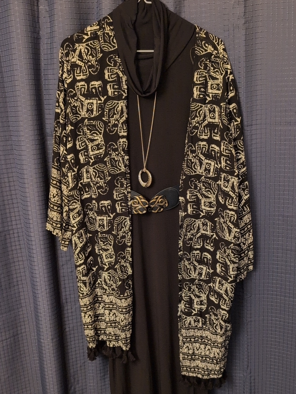 Like New Merona Black and Cream Printed Kimono Jacket